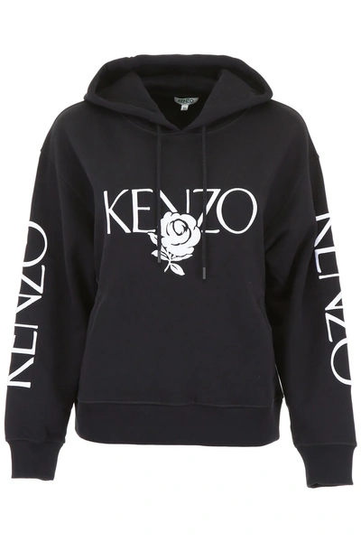Shop Kenzo Rose Logo Hoodie In Black (white)