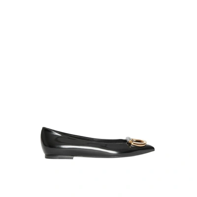 Shop Burberry The Leather D-ring Flat In Black/gold