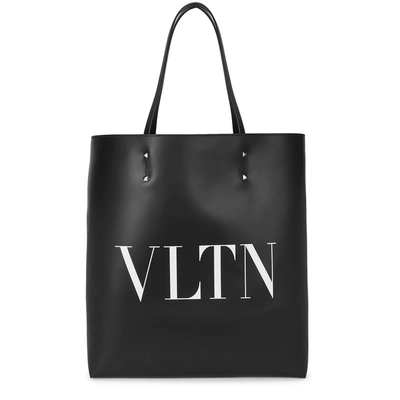 Shop Valentino Vltn-print Leather Tote In Black