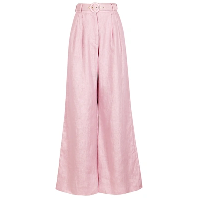 Shop Zimmermann Corsage Pink Wide-leg Linen Trousers In Lilac
