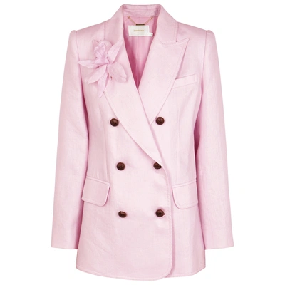 Shop Zimmermann Corsage Pink Linen Blazer In Lilac