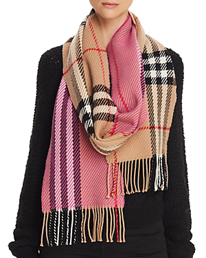 colour block check merino wool scarf