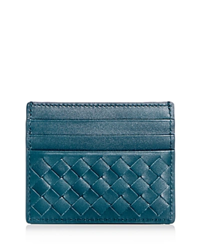 Shop Bottega Veneta Woven Leather Card Case In Brighton Blue
