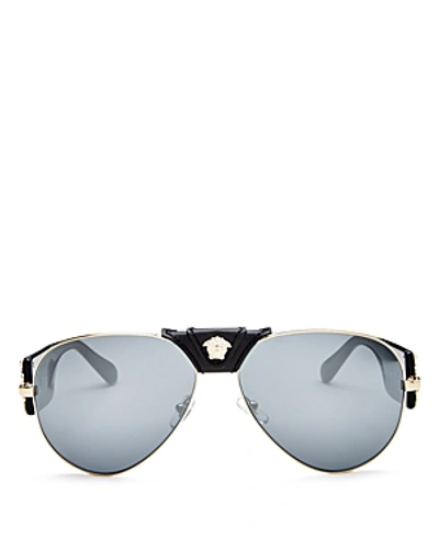 Shop Versace Men's Mirrored Aviator Sunglasses, 62mm In Pale Gold