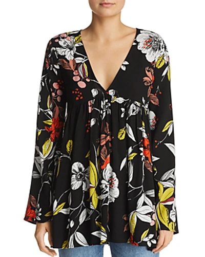 Shop Free People Bella Floral-print Tunic Mini Dress In Black Combo