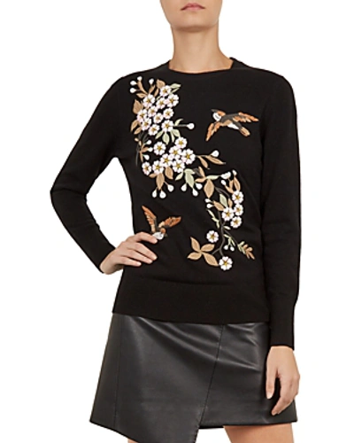 Shop Ted Baker Helliah Graceful Embroidered Sweater In Black
