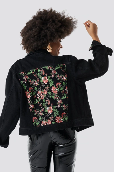 Shop Na-kd Dark Floral Denim Jacket Black