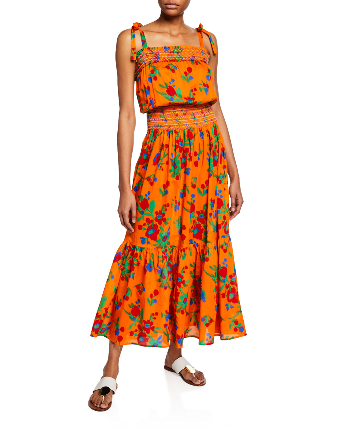 Tory Burch Smocked Cover-up Maxi Dress In Toucan Floral | ModeSens