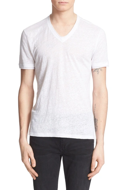 Shop John Varvatos V-neck Linen T-shirt In White