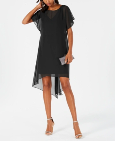 Shop Adrianna Papell Chiffon-overlay A-line Dress In Black
