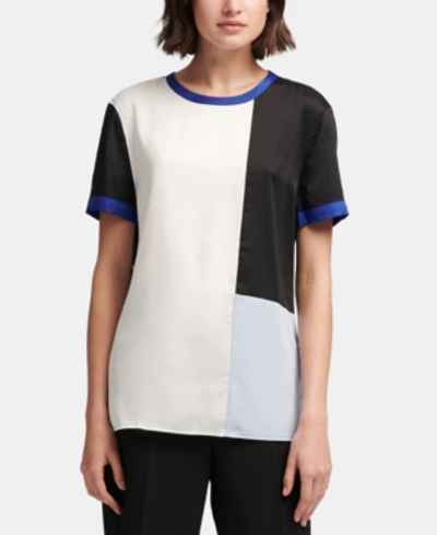 Shop Dkny Short-sleeve Colorblocked Top In Sapphire Multi