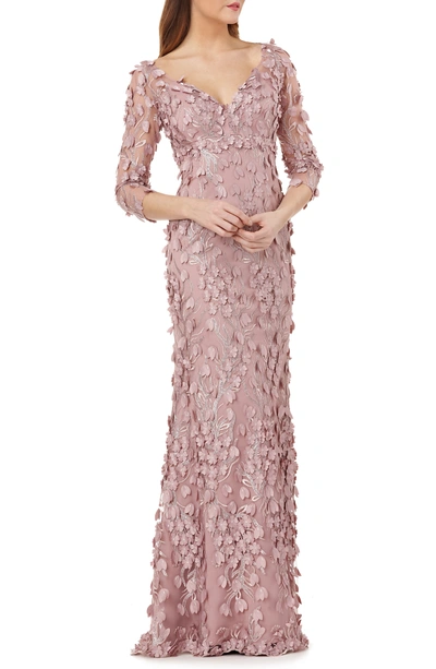 Shop Carmen Marc Valvo Infusion 3d Flower Evening Dress In Dusty Rose