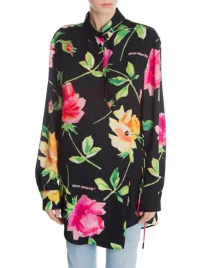 Shop Off-white Floral Wrap Shirt In Black White