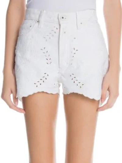 Shop Off-white Women's Floral Eyelet Jean Shorts In White