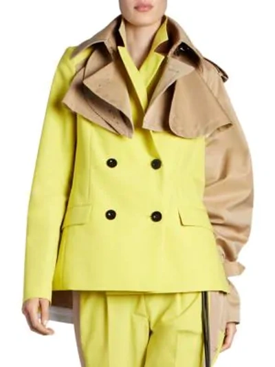Shop Sacai Double-breasted Trench Coat Blazer In Yellow Beige