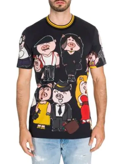 Shop Dolce & Gabbana Pig Family Graphic Tee In Family Pig Multi
