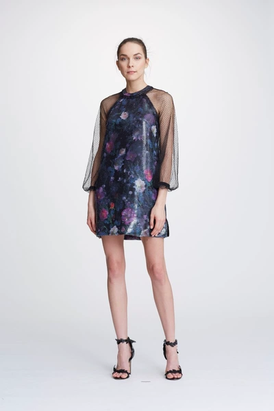 Shop Marchesa Notte Pre-fall 2019  Long Sleeve Printed Sequin Tunic In Black