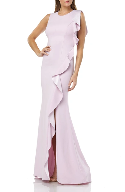 Shop Carmen Marc Valvo Infusion Ruffle Gown In Lilac