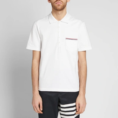 Shop Thom Browne Stripe Pocket Jersey Polo In White
