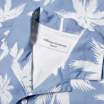 Shop Officine Generale Short Sleeve Dario Palm Print Shirt In Blue