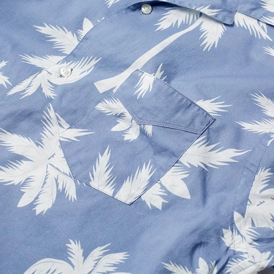 Shop Officine Generale Short Sleeve Dario Palm Print Shirt In Blue