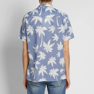 Shop Officine Generale Short Sleeve Dario Palm Print Shirt In Blue