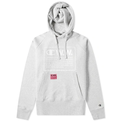 Shop Champion X Wood Wood Box Logo Popover Hoody In Grey