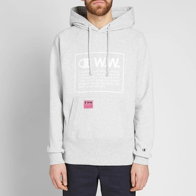 Shop Champion X Wood Wood Box Logo Popover Hoody In Grey