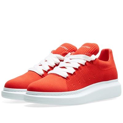 Shop Alexander Mcqueen Knitted Wedge Sole Sneaker In Red