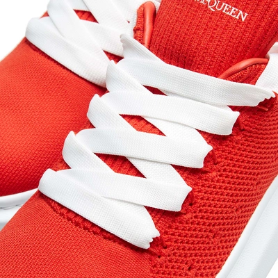 Shop Alexander Mcqueen Knitted Wedge Sole Sneaker In Red
