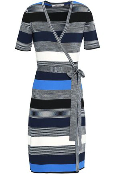 Shop Diane Von Furstenberg Striped Ribbed-knit Wrap Dress In Multicolor