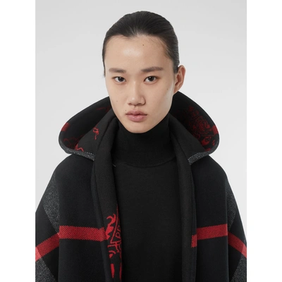 Shop Burberry Check Wool Cashmere Hooded Scarf In Black