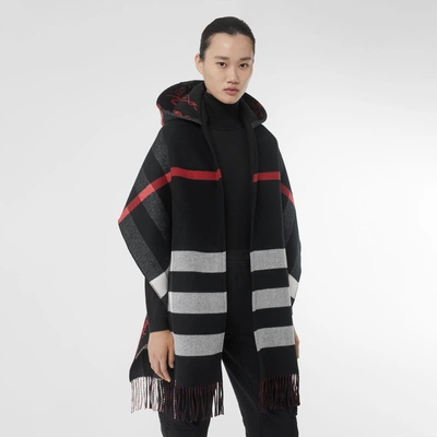 Shop Burberry Check Wool Cashmere Hooded Scarf In Black
