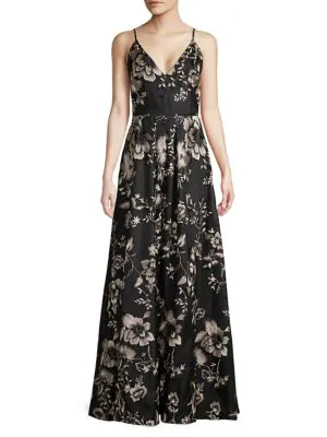 calvin klein embroidered floral gown