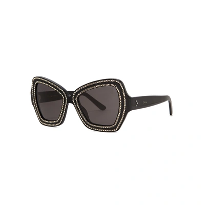 Shop Celine Crystal-embellished Oversized Sunglasses In Black