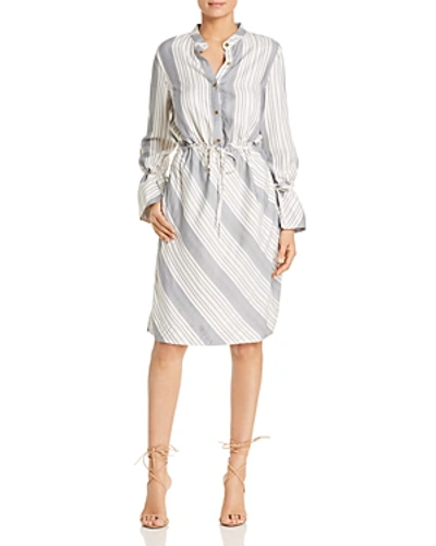 Shop Donna Karan New York Striped Drawstring Shirt Dress In Ivory Combo