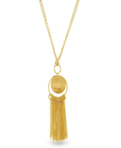 Shop Catherine Malandrino Women's Round Hammered Disc Tassel Yellow Gold-tone Chain Necklace