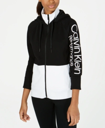 Shop Calvin Klein Performance Colorblocked Zip Hoodie In Black Combo
