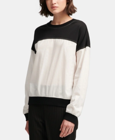 Shop Dkny Long-sleeve Colorblocked Top In Ivory Combo