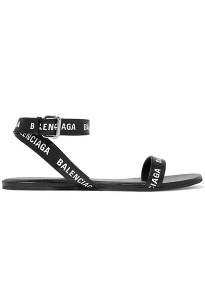 Shop Balenciaga Logo-print Leather Sandals In Black