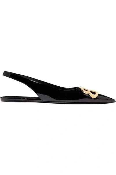 Shop Balenciaga Knife Logo-embellished Patent-leather Point-toe Flats In Black