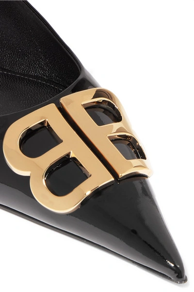 Shop Balenciaga Knife Logo-embellished Patent-leather Point-toe Flats In Black