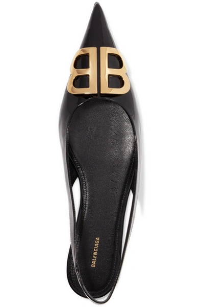 Shop Balenciaga Knife Logo-embellished Patent-leather Point-toe Flats In Black