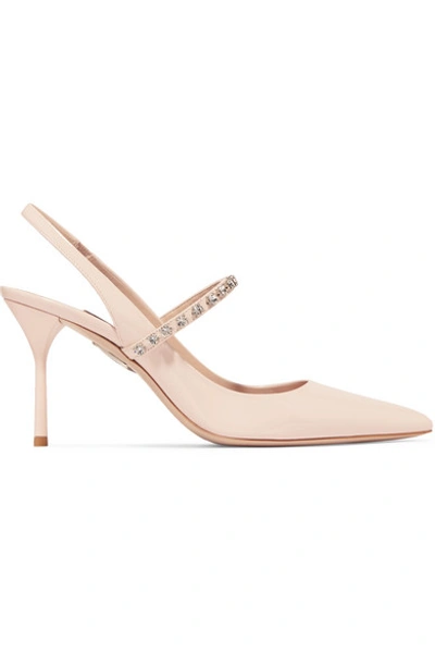 Shop Miu Miu Crystal-embellished Patent-leather Slingback Pumps In Baby Pink