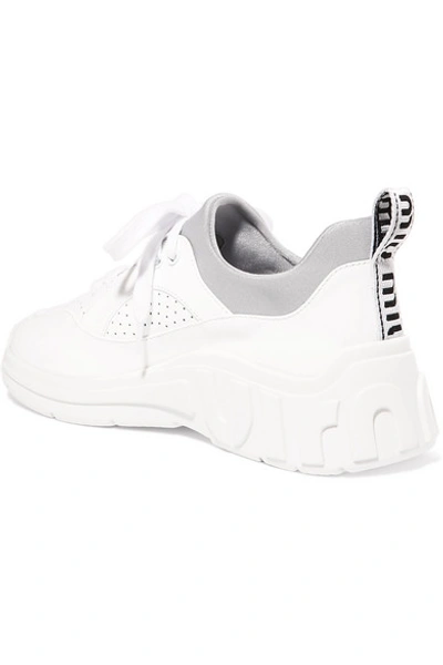 Shop Miu Miu Neoprene-trimmed Patent-leather Sneakers In White