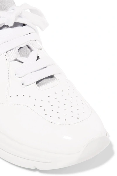 Shop Miu Miu Neoprene-trimmed Patent-leather Sneakers In White