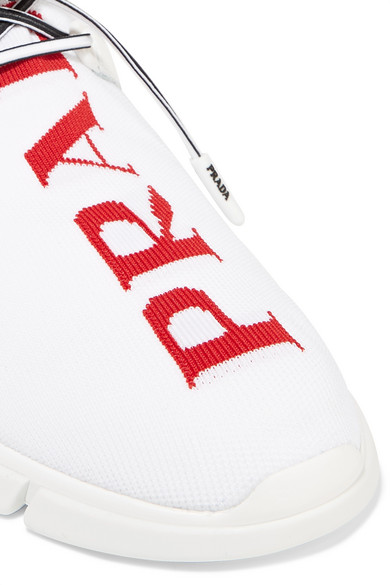 prada white and red sneakers