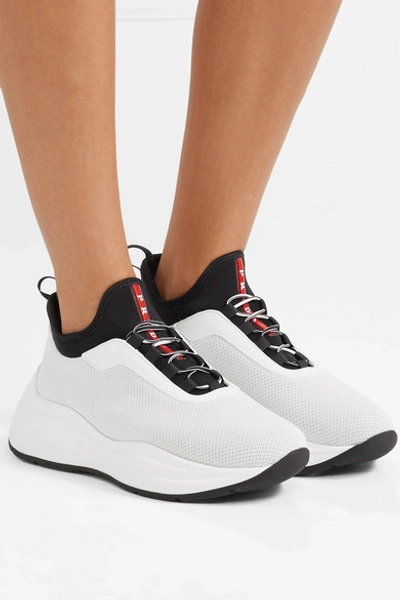 Shop Prada America's Cup Rubber, Nylon And Mesh Sneakers In White