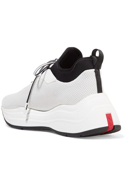 Shop Prada America's Cup Rubber, Nylon And Mesh Sneakers In White