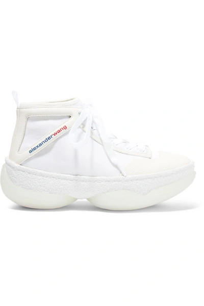 Shop Alexander Wang A1 Logo-print Leather-trimmed Mesh High-top Sneakers In White